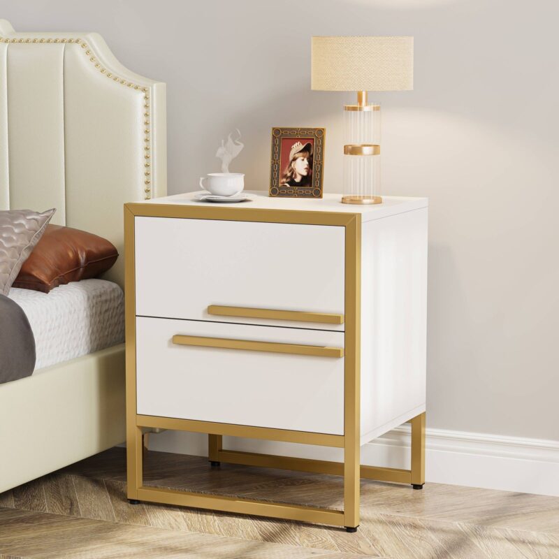 2-Drawer Nightstand, Modern Bedside Cabinet End Table