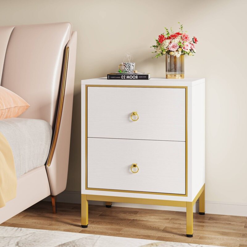 Nightstand, Modern End Bedside Table with 2 Drawers