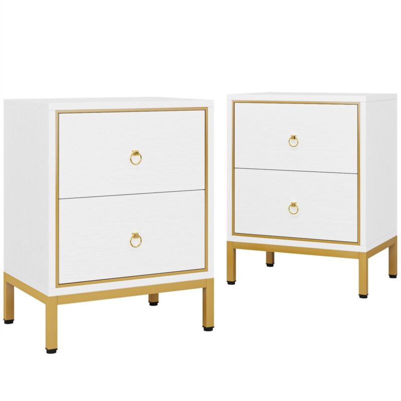 Nightstand, Modern End Bedside Table with 2 Drawers - Image 7