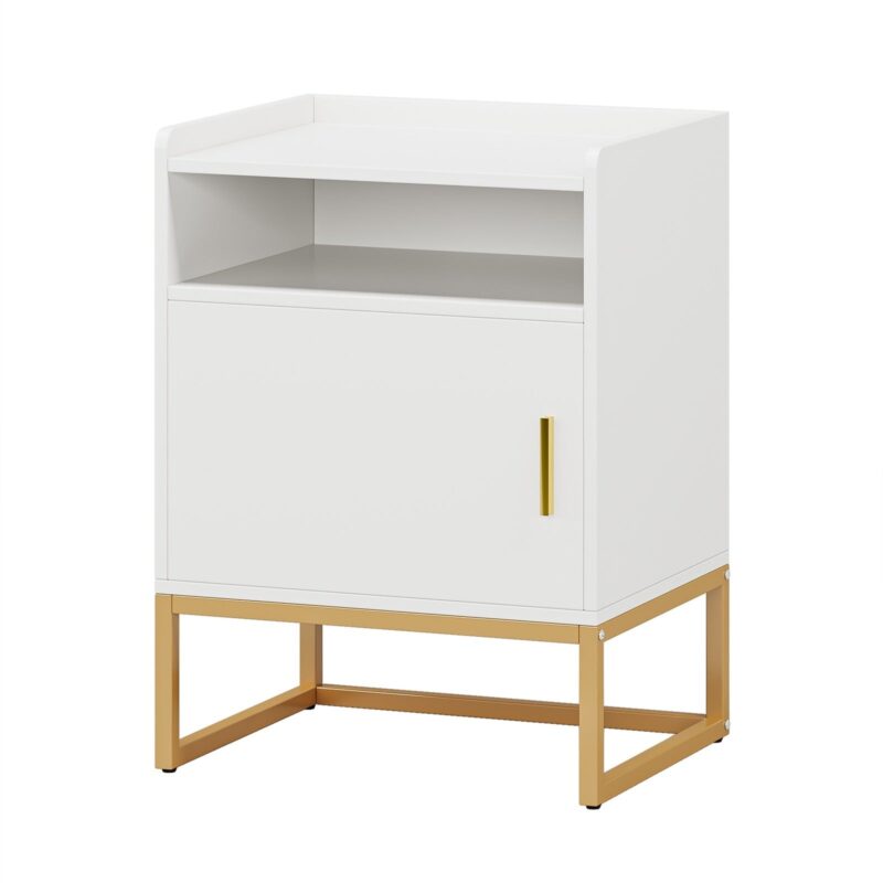 Nightstand, Modern Bedside Table with Cabinet and Storage Shelf - Image 3