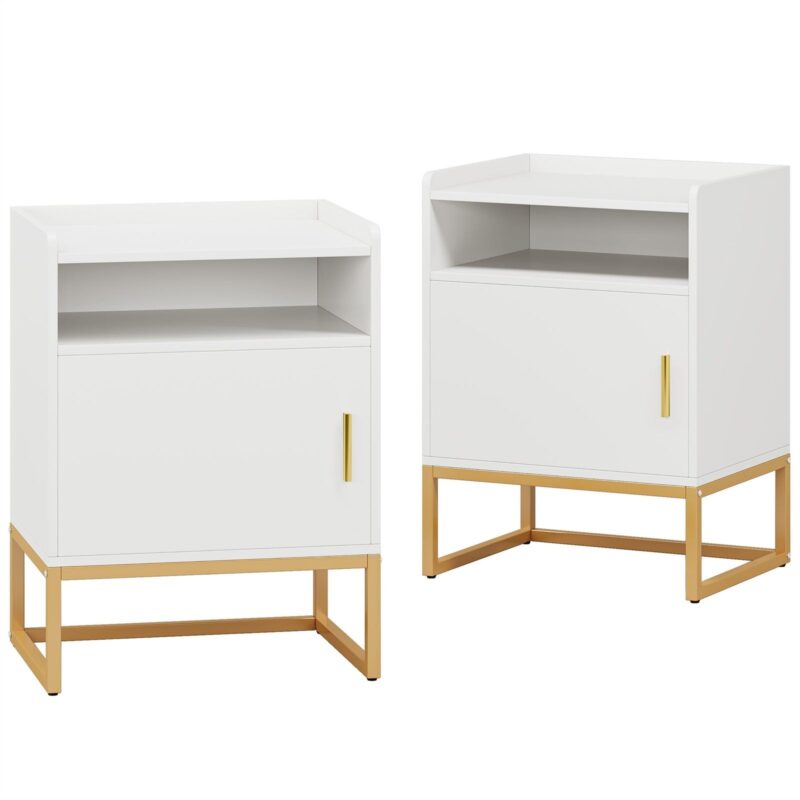 Nightstand, Modern Bedside Table with Cabinet and Storage Shelf - Image 8