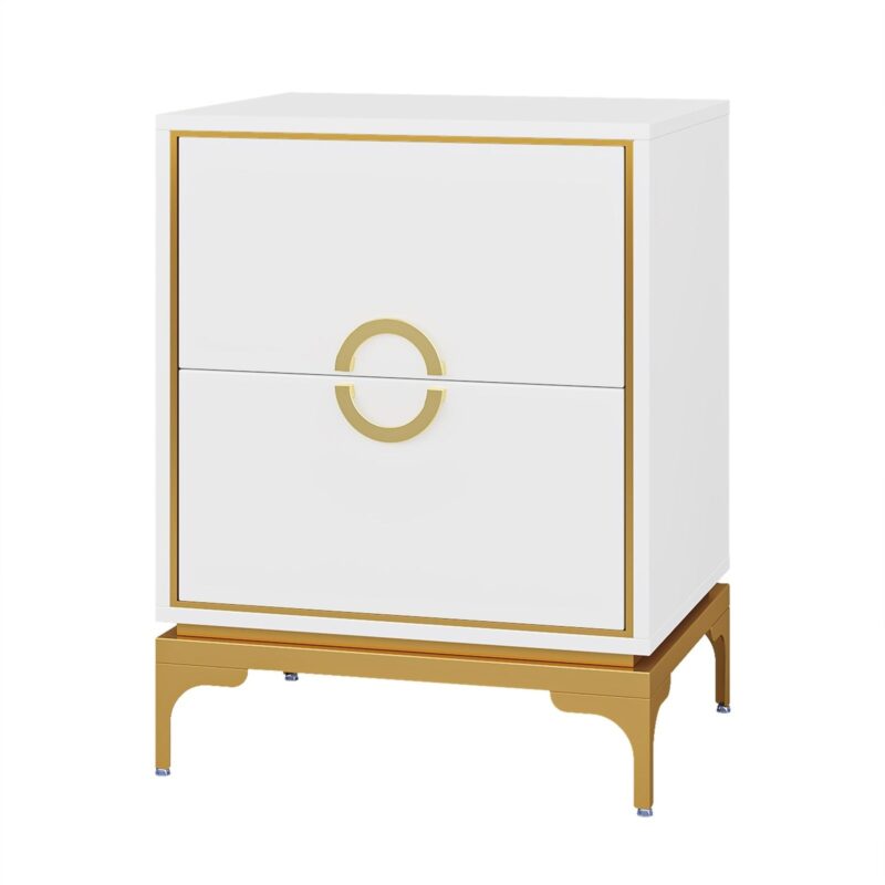 Nightstand, Modern Tall Bedside Table with 2-Drawer - Image 2