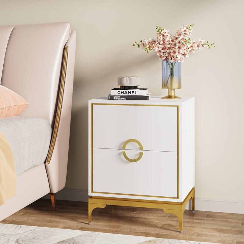 Nightstand, Modern Tall Bedside Table with 2-Drawer