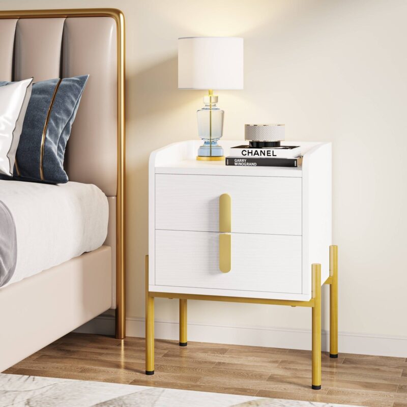 Nightstand, Modern Bedside End Sofa Table with 2 Drawers