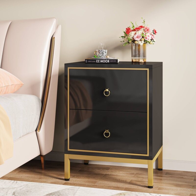 Nightstand, Modern End Bedside Table with 2 Drawers - Image 8