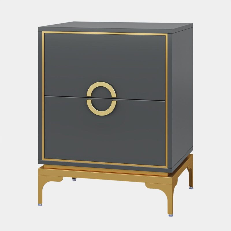 Nightstand, Modern Tall Bedside Table with 2-Drawer - Image 9