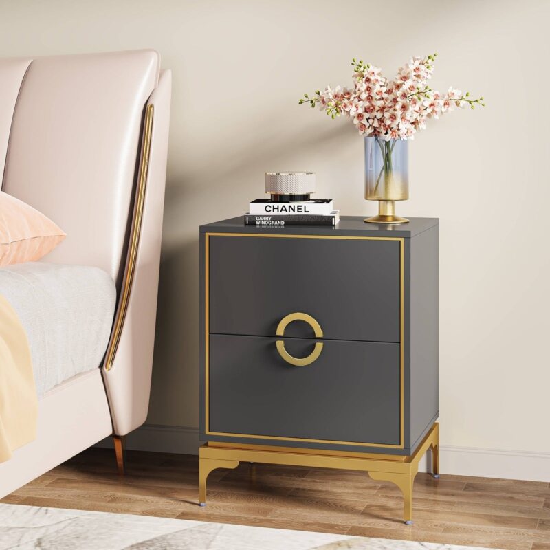 Nightstand, Modern Tall Bedside Table with 2-Drawer - Image 8