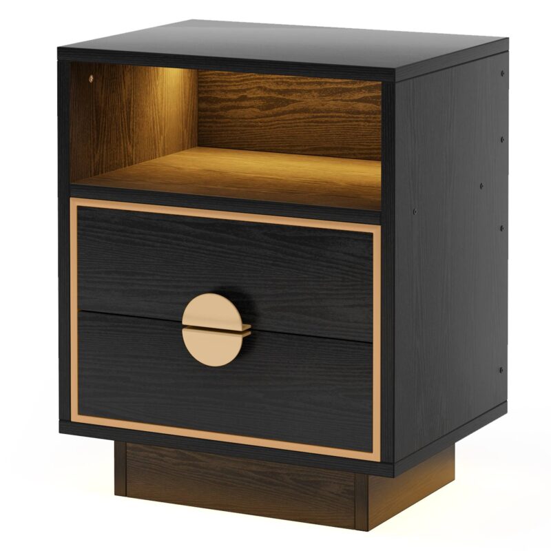 LED Nightstand, 2 Drawers Bedside End Table with Led Lights - Image 2