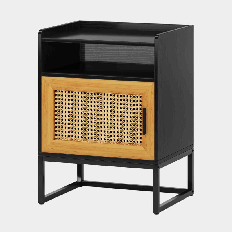 Nightstand, Modern Bedside Table with Cabinet and Storage Shelf - Image 10