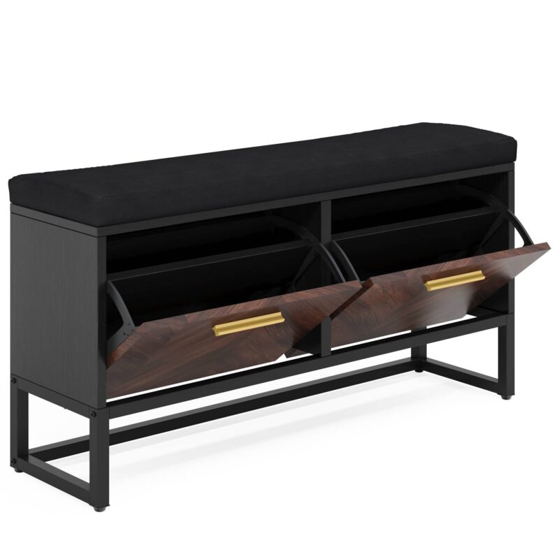 Shoe Bench, 2 Flip Drawers Shoe Rack Organizer with Adjustable Shelves - Image 2