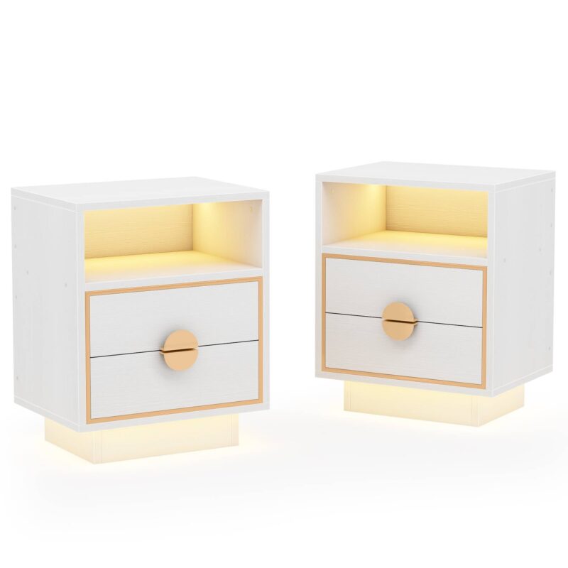 LED Nightstand, 2 Drawers Bedside End Table with Led Lights - Image 11