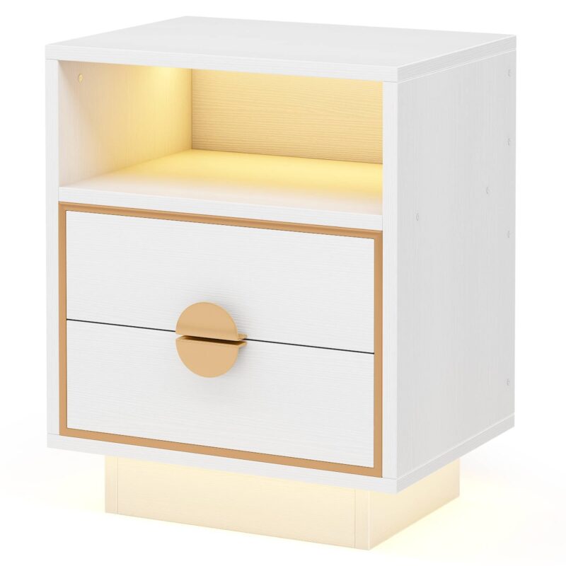 LED Nightstand, 2 Drawers Bedside End Table with Led Lights - Image 10