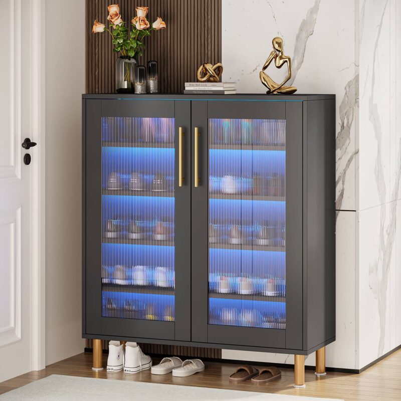 Shoe Cabinet, 5-Tier Shoe Organizer with LED Light & Acrylic Doors - Image 8