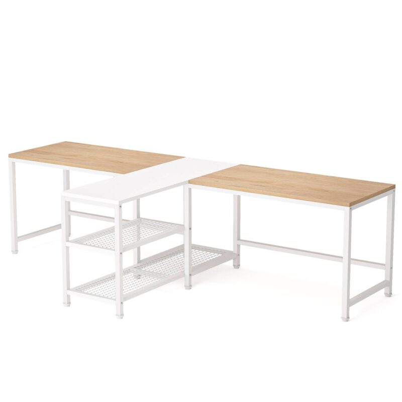 Two Person Desk, 94.5" Double Computer Desk with Shelves - Image 8