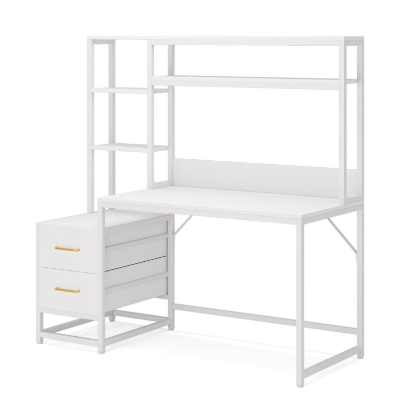 Computer Desk, 55" Writing Table with 2 Drawers and Storage Shelves - Image 9