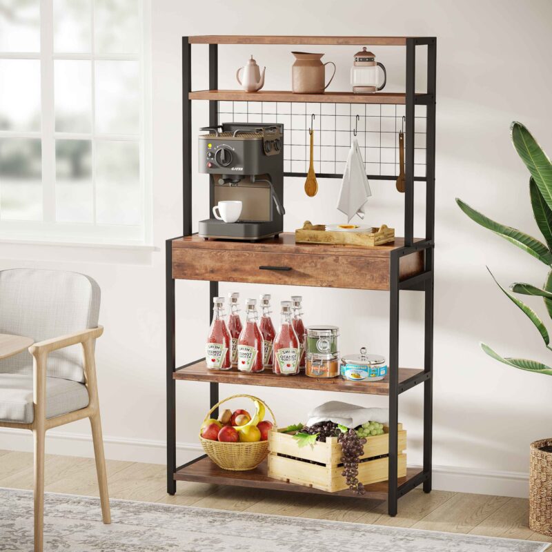 Kitchen Baker's Rack, 5-Tier Kitchen Storage Shelf with Hutch