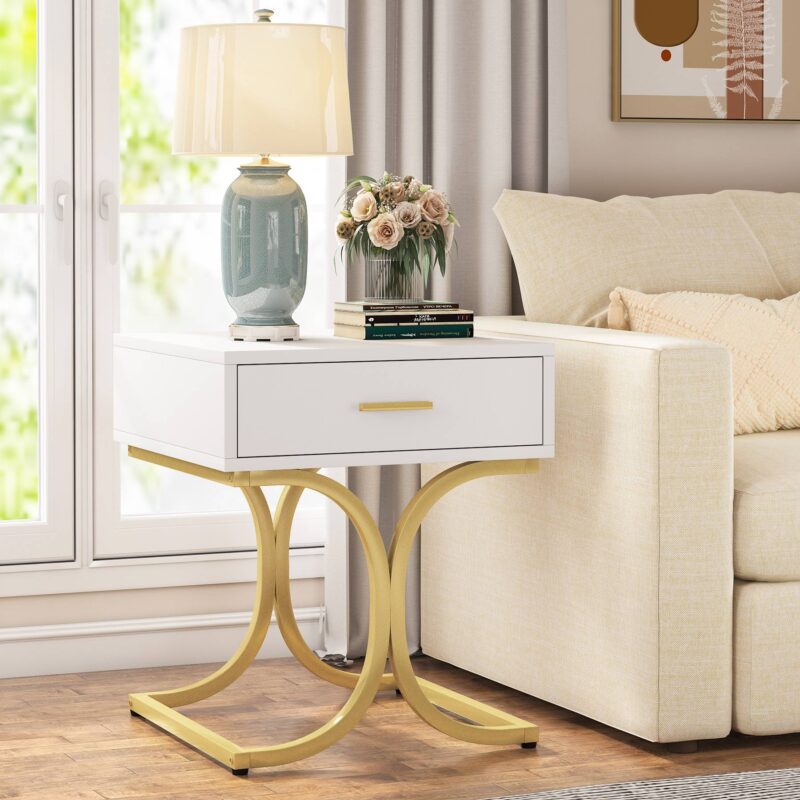 Nightstand, Industrial Bedside Table End Table with Drawer - Image 3