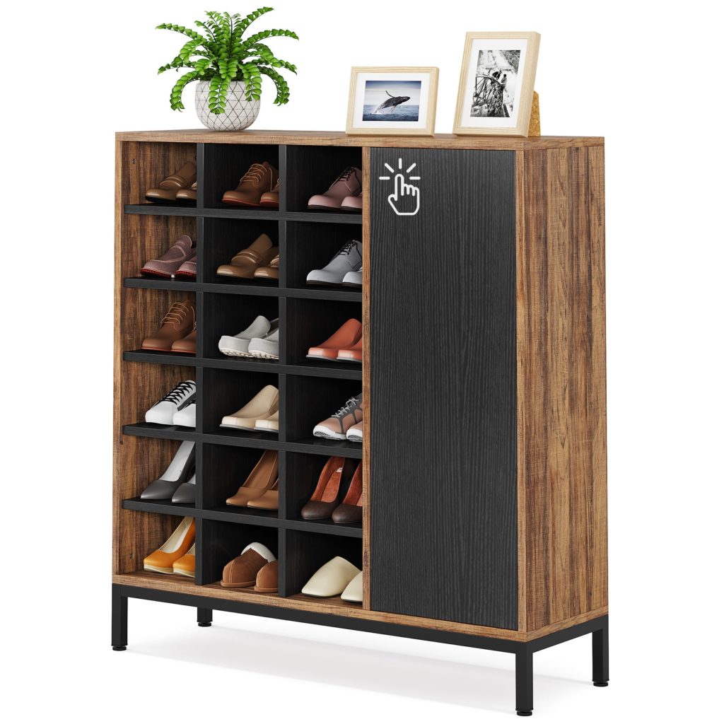 Shoe Cabinet, 6-Tier Shoe Rack with Doors & 23 Cubbies