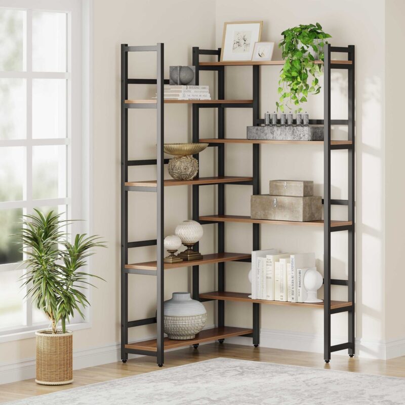 Corner Bookshelf,  8-Tier Industrial 70.8” Bookcase