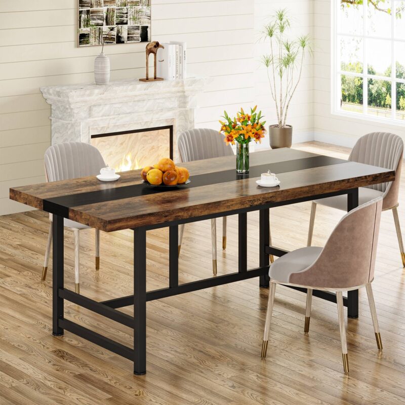 Dinning Table, 70" Home & Kitchen Table with Metal Frame - Image 8