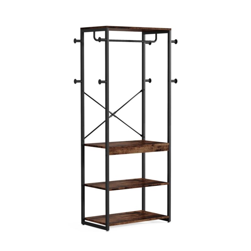 Coat Rack, Freestanding Corner Hall Tree with 4 Shelves 8 Hooks - Image 10