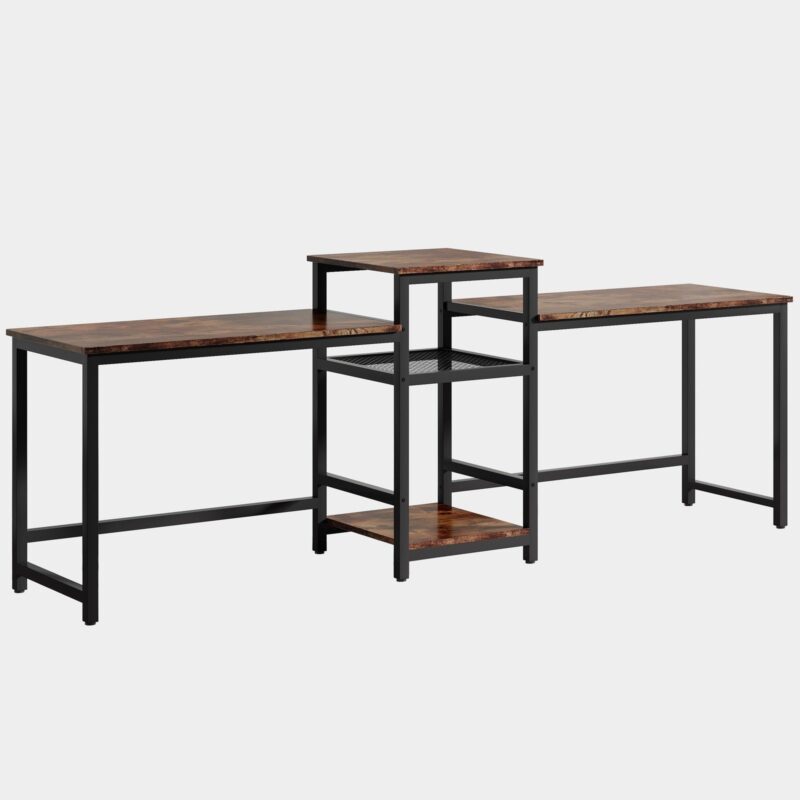 Two Person Desk, 96.9" Double Computer Desk with Storage Shelves - Image 2