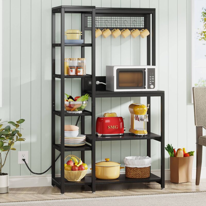 8-Tier Kitchen Baker's Rack with Power Outlets, Microwave Oven Stand - Image 8