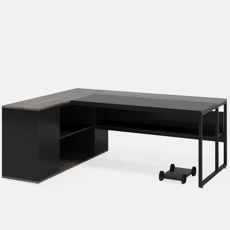 L-Shaped Desk, 71 inch Executive Desk with Shelves & Cabinet - Image 8