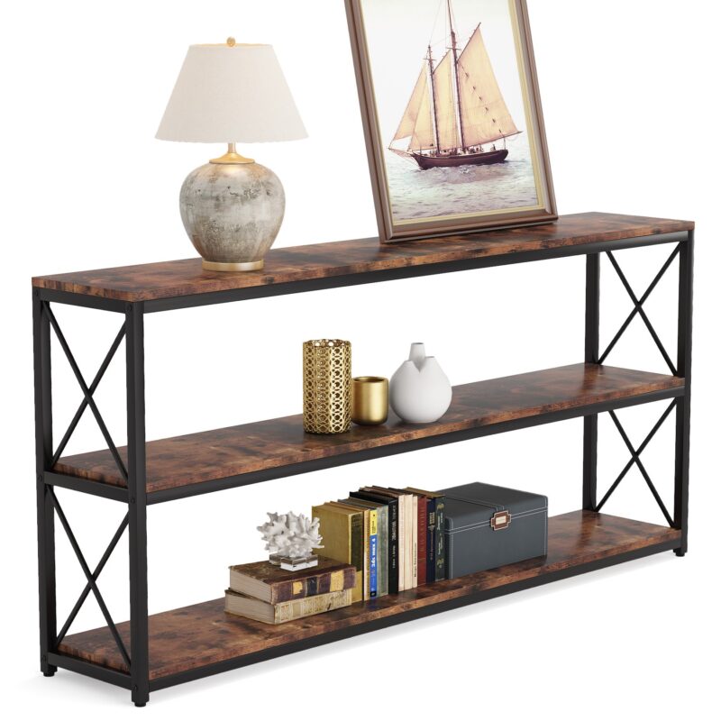 Console Sofa Table with Open Shelf, Industrial TV Stand