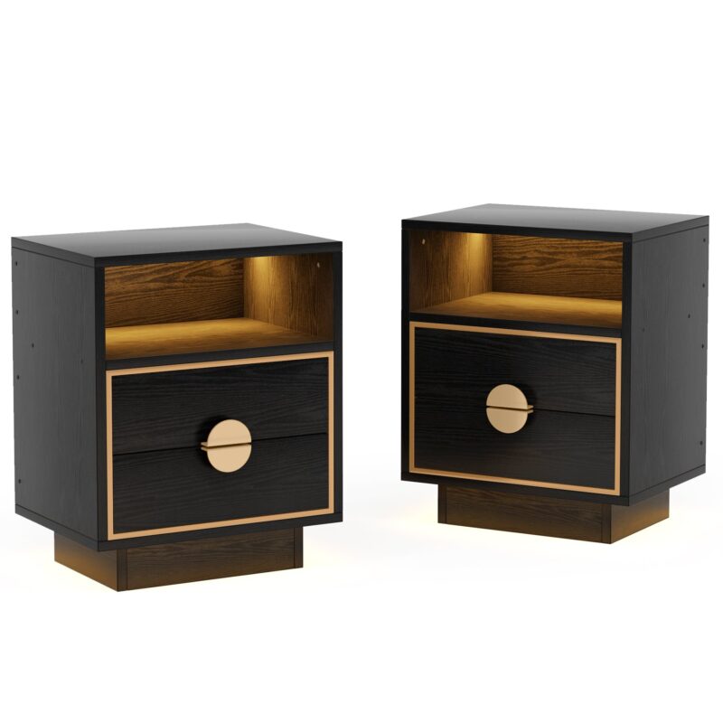 LED Nightstand, 2 Drawers Bedside End Table with Led Lights - Image 7