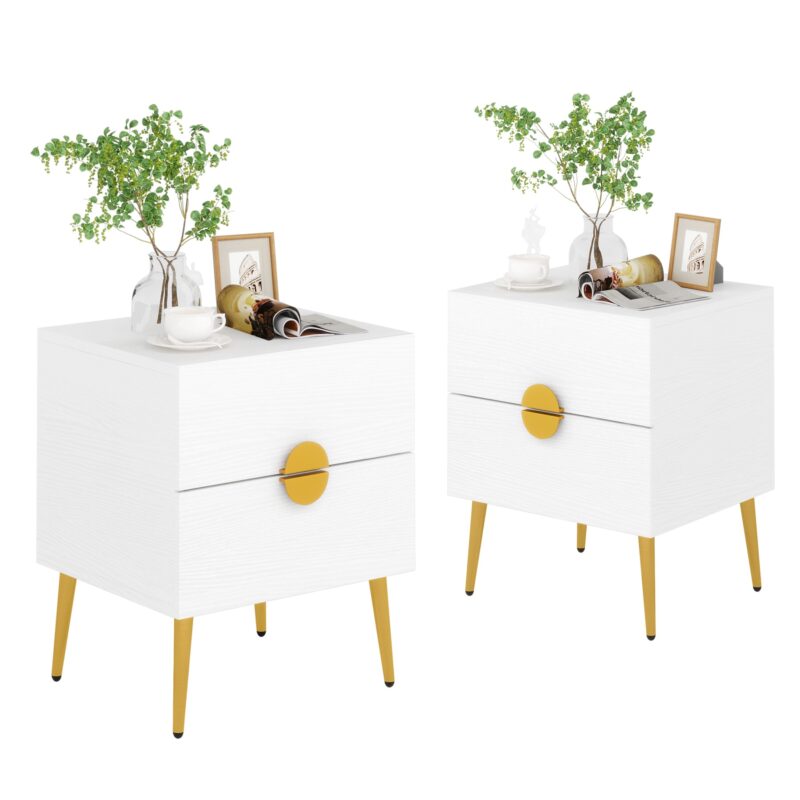 Nightstands, Modern Bedside Table with 2 Drawers - Image 10