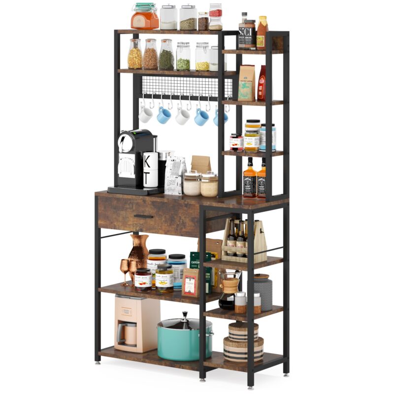 Kitchen Baker's Rack, 70.9" Kitchen Storage Shelf with Drawer & Hutch