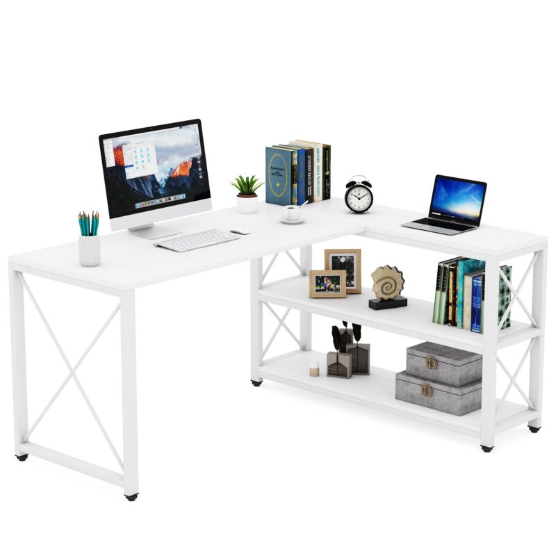 L-Shaped Desk, Reversible Corner Computer Desk with Shelves - Image 18