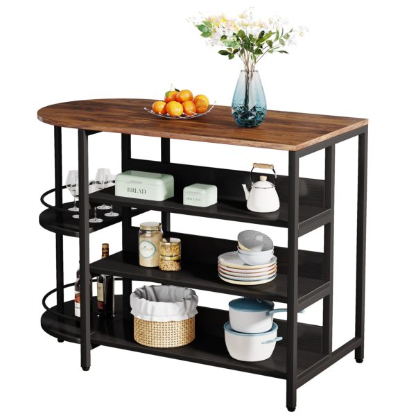 43" Kitchen Island Table with 2 Side Spice Rack & 3 Open Storage Shelves