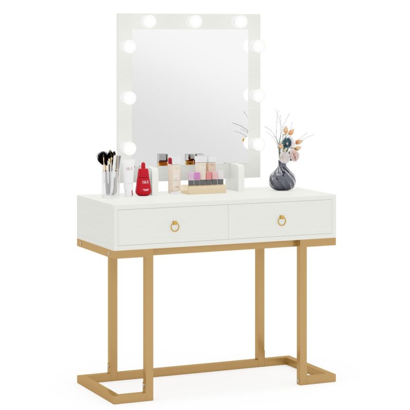 Vanity, Modern Makeup Table with 2 Storage Drawers & Lighted Mirror - Image 2