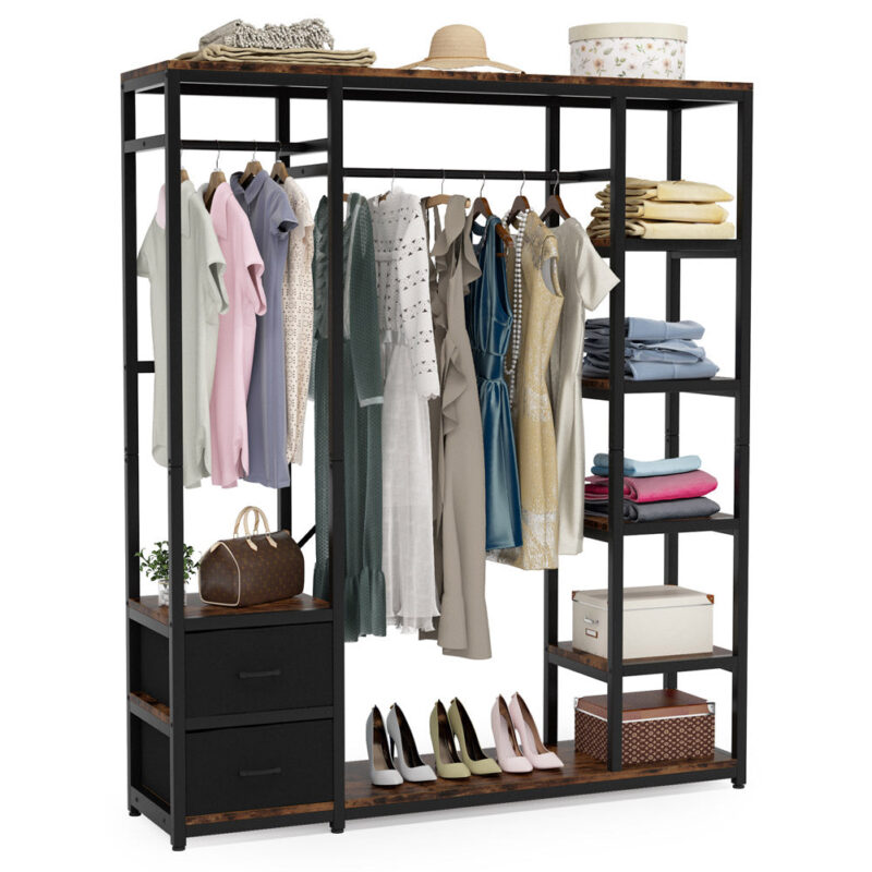 Freestanding Closet Organizer, 59" Garment Rack with 2 Drawers