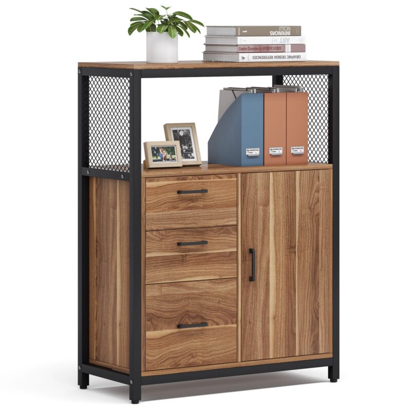 File Cabinet, 3 Drawers Lateral Filing Cabinet with Open Shelves