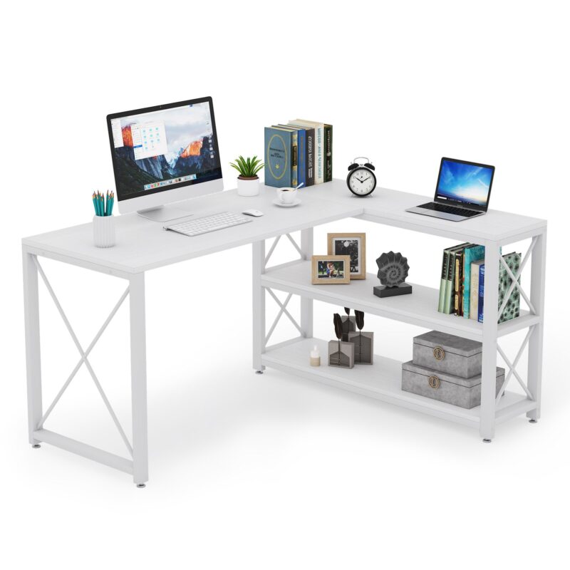 L-Shaped Desk, Reversible Corner Computer Desk with Shelves - Image 8