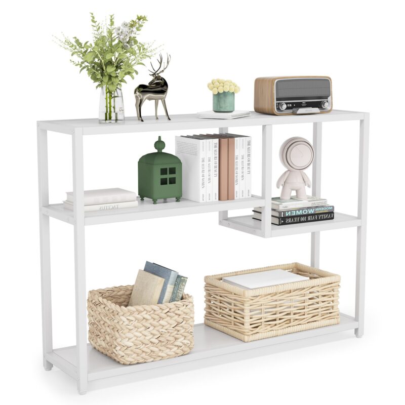 Console Table, Small Black Entryway Table with Storage Shelves