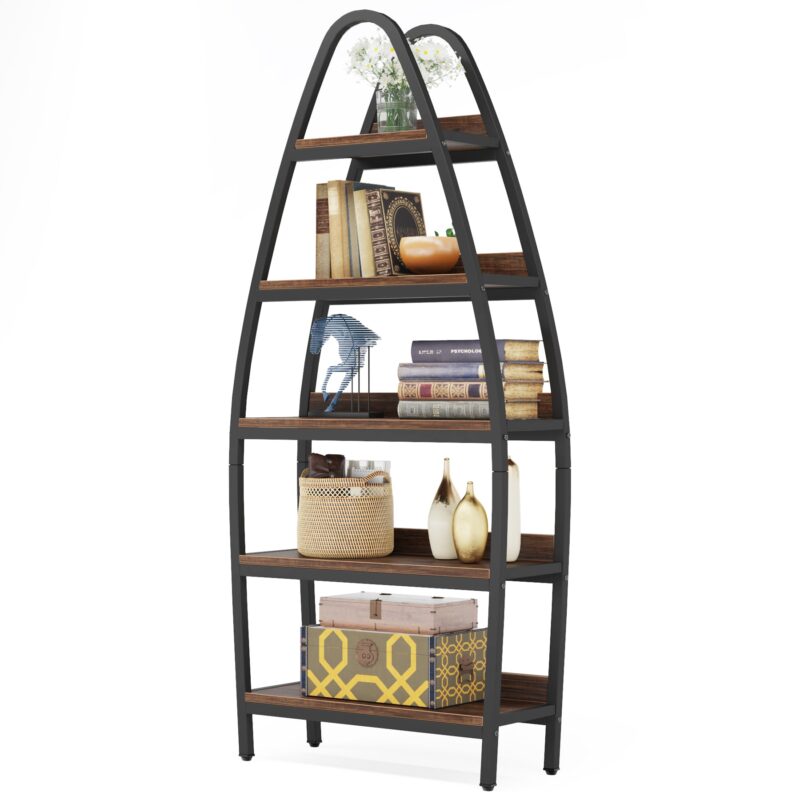 Bookshelf, 5-Tier Open Etagere Bookcase 69" Tall Display Shelf Unit