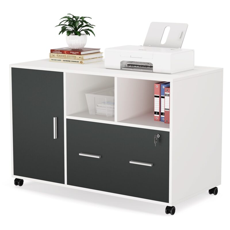 File Cabinet, Modern Mobile Filing Cabinet with Lock and Drawer