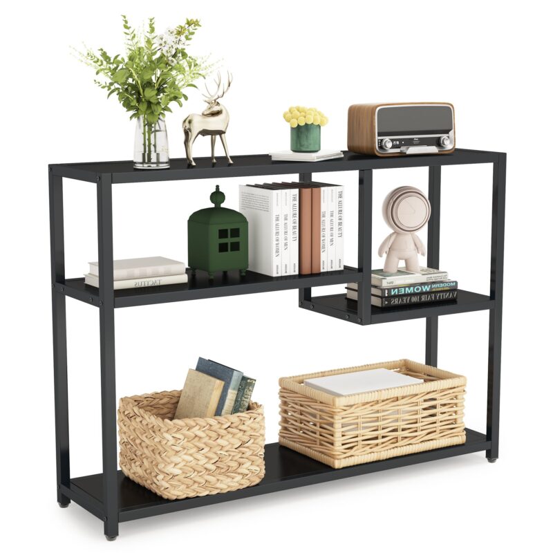 Console Table, Small Black Entryway Table with Storage Shelves - Image 2