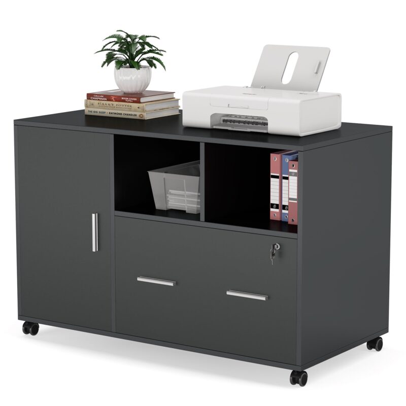 File Cabinet, Modern Mobile Filing Cabinet with Lock and Drawer - Image 2