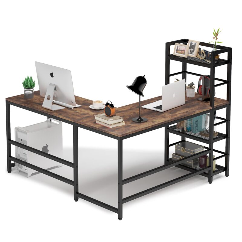 L-Shaped Desk, Reversible 59" Computer Desk with Storage Bookshelf