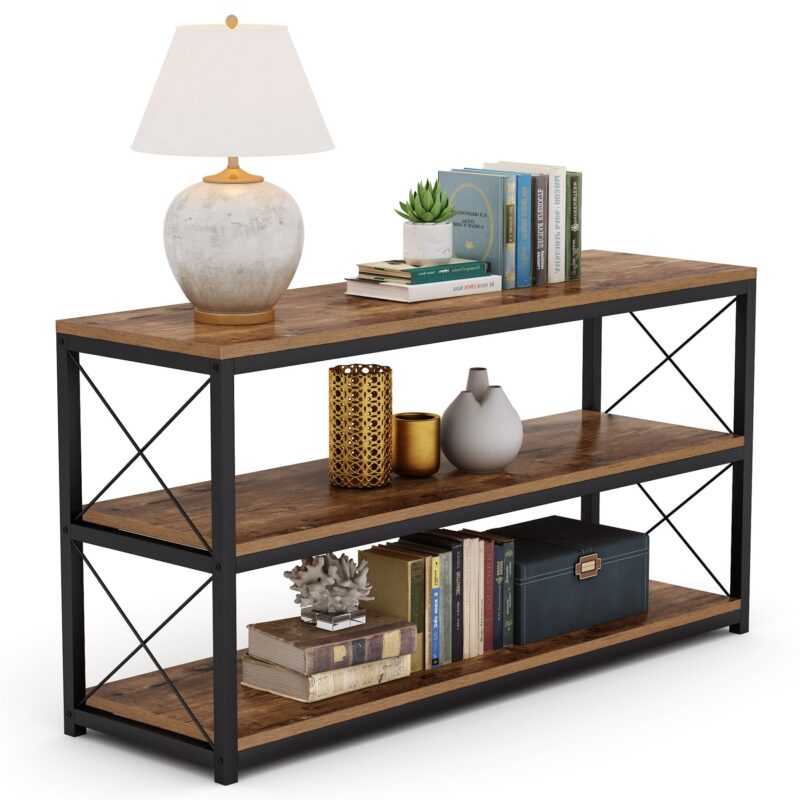 Console Sofa Table with Open Shelf, Industrial TV Stand - Image 4