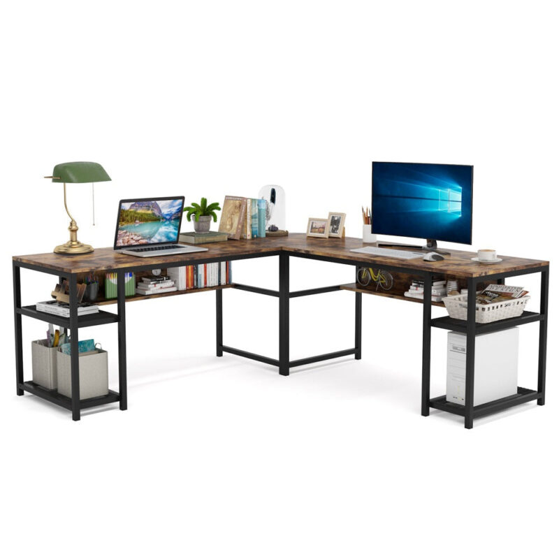 L-Shaped Desk, 70 Inch Computer Desk with Bookcase