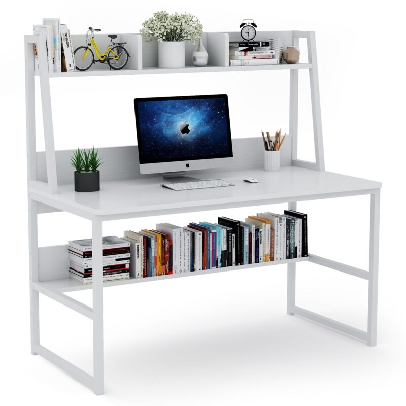 Computer Desk, Home Office Desk with Hutch and Storage Shelf - Image 8