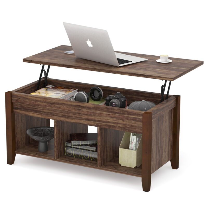 Coffee Table, Lift Top Center Table with Storage Shelves - Image 6