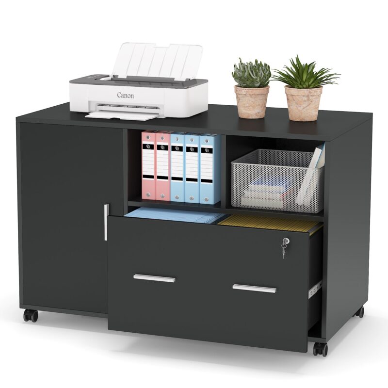 File Cabinet, Lateral Printer Stand with Wheels and Shelves - Image 8