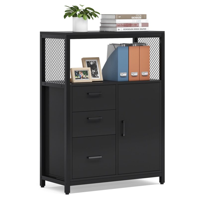 File Cabinet, 3 Drawers Lateral Filing Cabinet with Open Shelves - Image 7